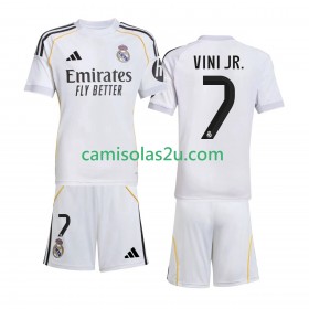 Camisolas de futebol Real Madrid Vinicius Junior 7 Criança Equipamento Principal 2025/26 Manga Curta